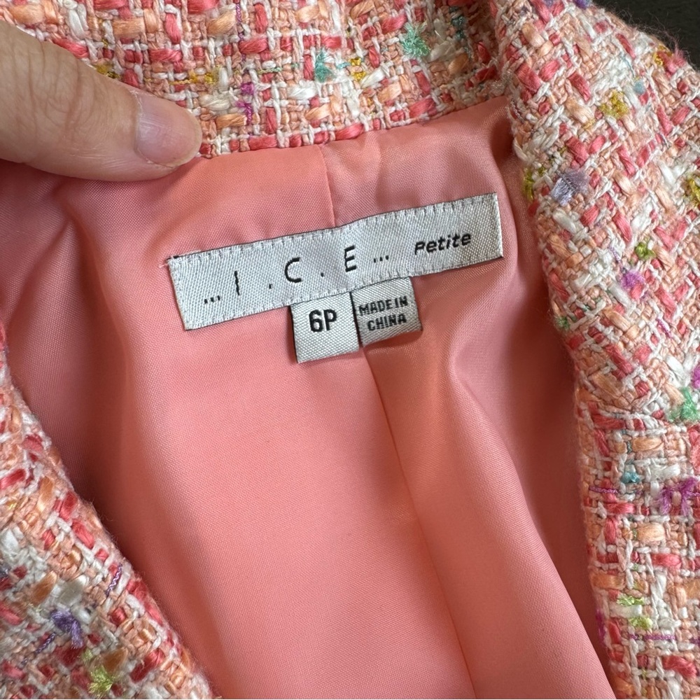Vintage Pink Woven Knit Tweed Suit Jacket 4 ICE - Picture 9 of 13